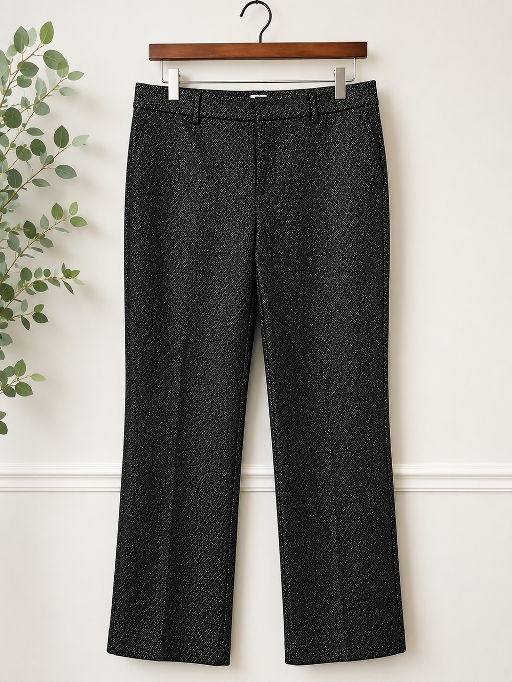 LOFT Riviera Slim Black & Gold Metallic Stretch Dress Pants Size 12 - Picture 2 of 11